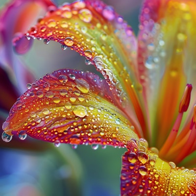 Dew-Covered Orange Flower Petals - Close-up of orange flower petals covered in glistening dew drops, showcasing a vivid and fresh appearance.