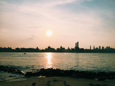 Sunset Overlooking Cityscape and Beach