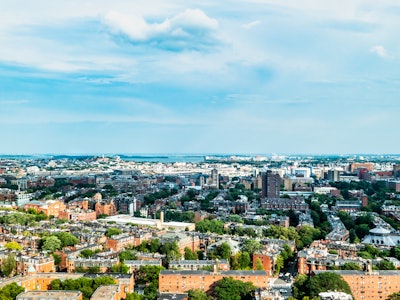 Aerial View of Buildings over Boston - A city with many buildings and trees
