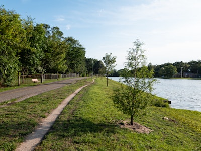 Walking in the Park - A path next to a body of water in a park