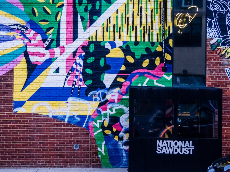 Photo: A colorful mural on a brick building