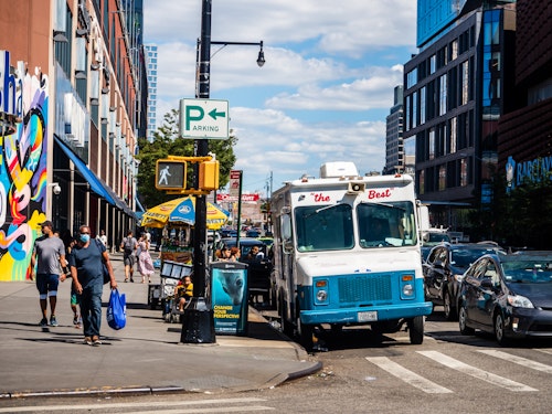 Ice Cream Truck and People on Brooklyn Street