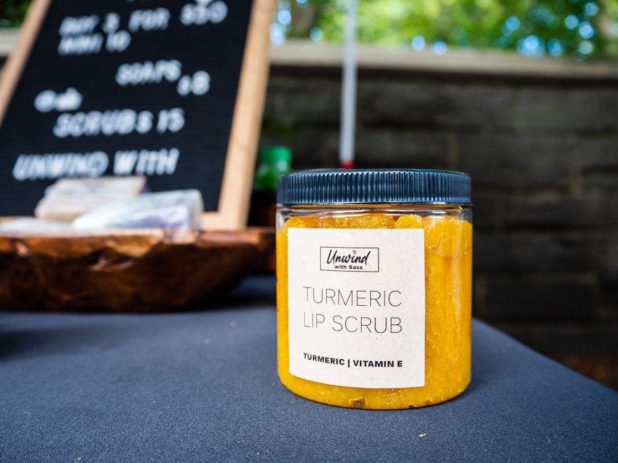 Photo: A jar of turmeric scrub on a table at a market