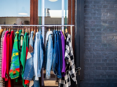 Clothing for Sale on Rack at a Store - Clothes on a rack outside a retail store