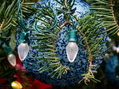 Ornament and Lights on Christmas Tree - Christmas tree decoration with lights