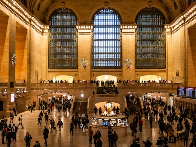 People at Grand Central Terminal with Wreaths - People waiting for a train at Grand Central Terminal 