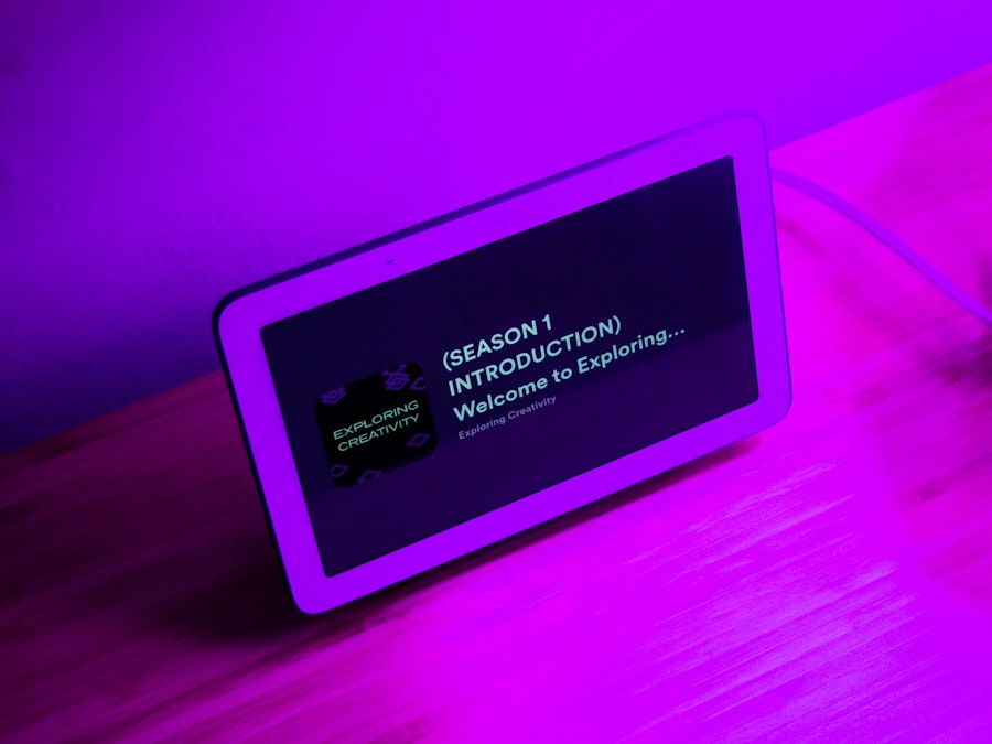 Photo: A smart home appliance screen under purple lighting